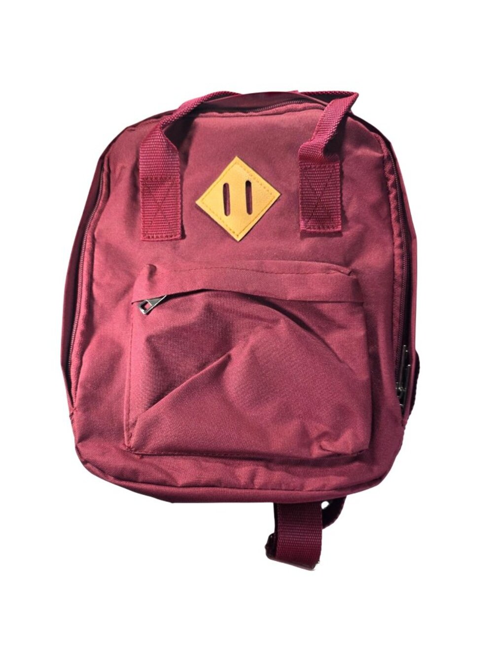 Small Burgundy Nylon Backpack Front Pocket Adjustable Straps